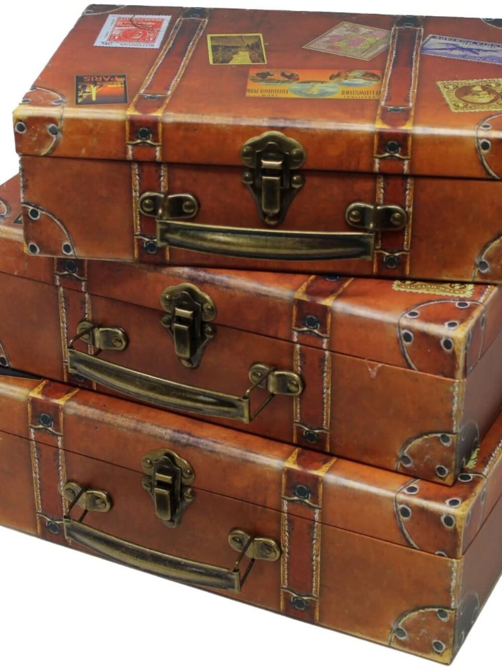 Decorative Travel-Themed Paperboard Boxes Set of 3 – Small Suitcase-Style Storag